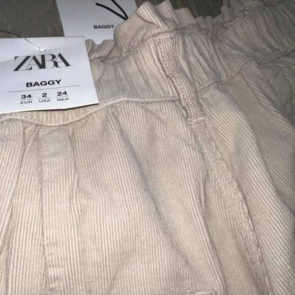 NWT! Zara Cream Baggy Corduroy Pant (US 2) - Picture 4 of 5